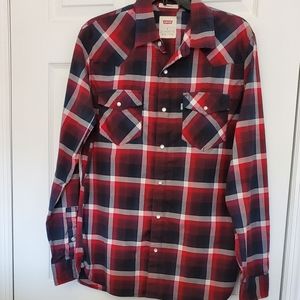 Mens Levi's Strauss Red Plaid Shirt Size M